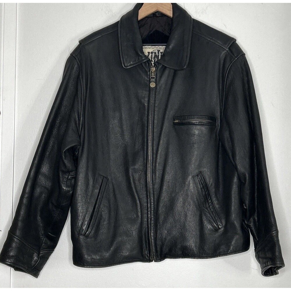 WINLIT New York Thick Smooth Leather Jacket Coat Mens Large Black EUC Quilted